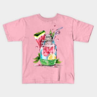 Cute Hippo and Fruit Cocktail Kids T-Shirt